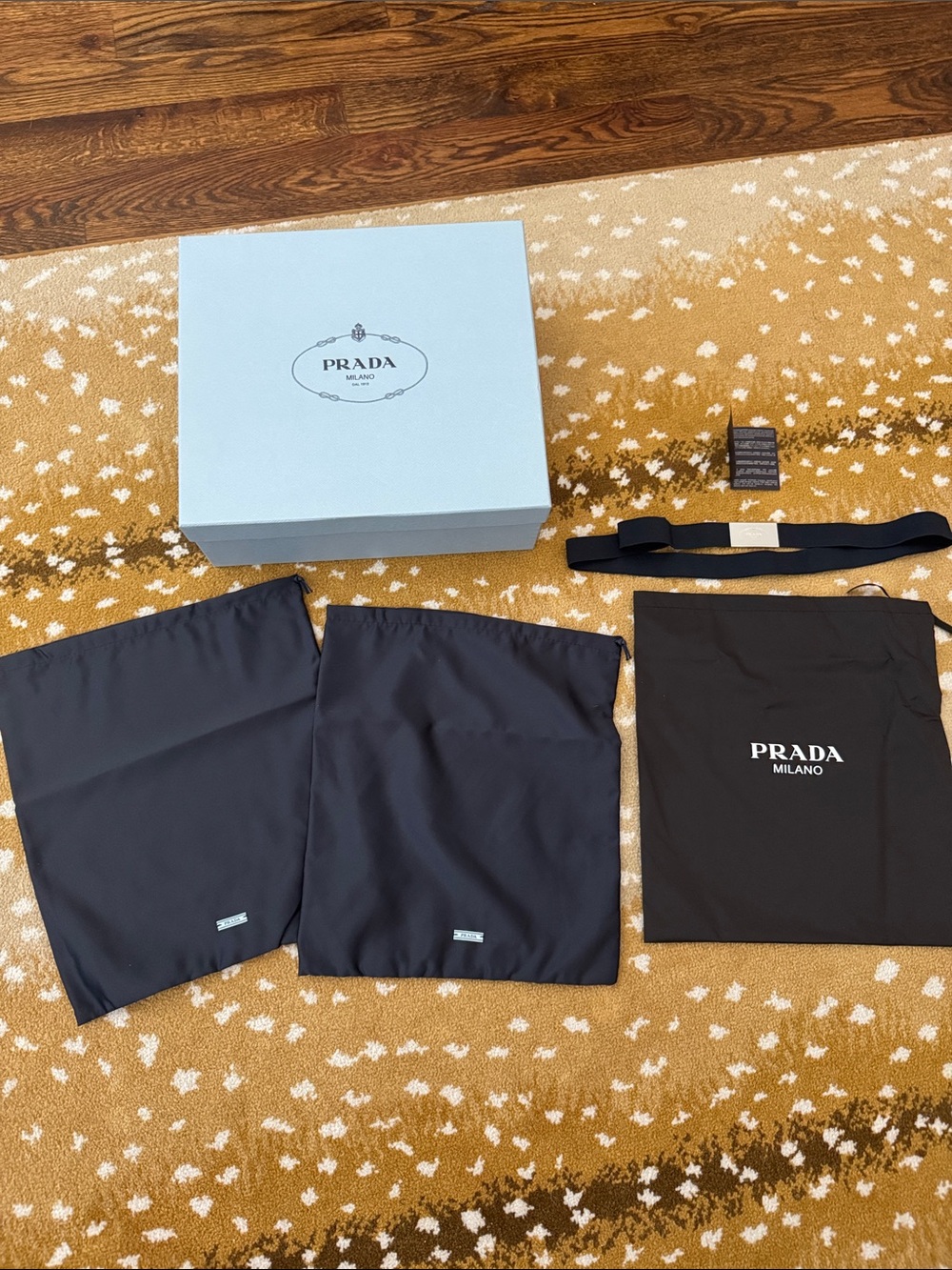 Prada Light Blue Gift Box with 3 Black Dust Bags and Ribbon